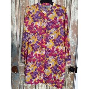 Jessica London Plus 16W Floral Sheer Lightweight Button Down Dress Coverup